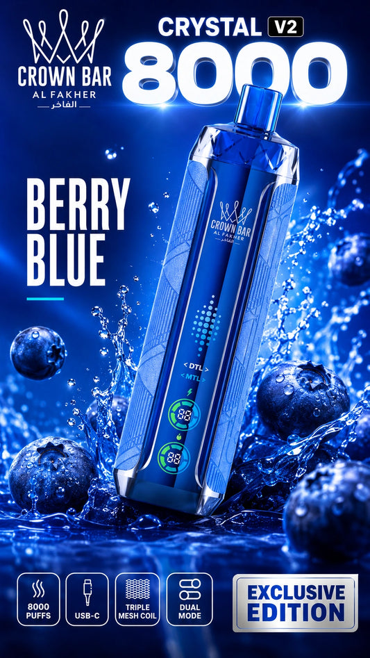 Al Fakher Crystal V2 8000 Berry Blue mit Blaubeeren