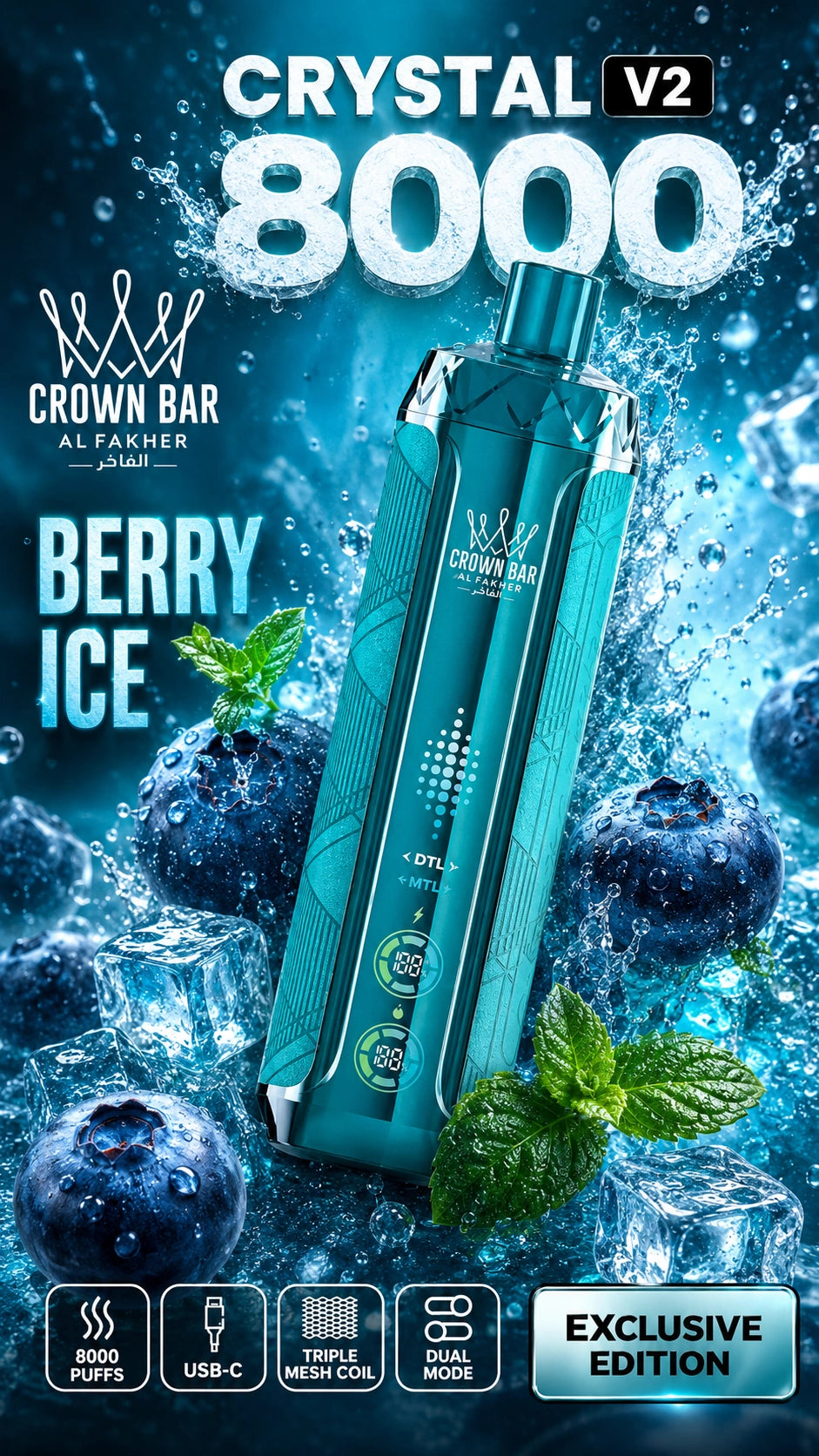 Al Fakher Crystal V2 8000 Berry Ice mit Beeren