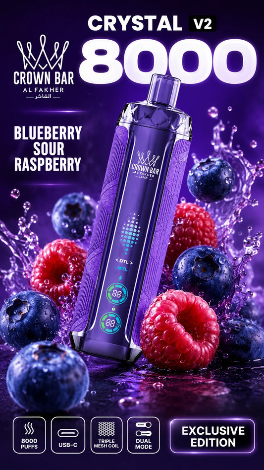 Al Fakher Crystal V2 8000 Blueberry Sour Raspberry mit Beeren