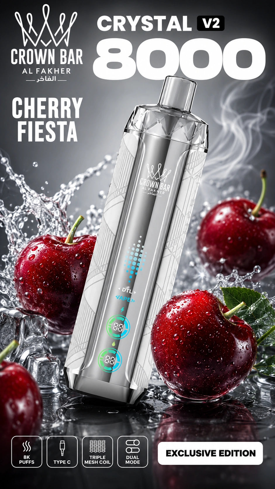 Al Fakher Crystal V2 8000 Cherry Fiesta mit Kirschen