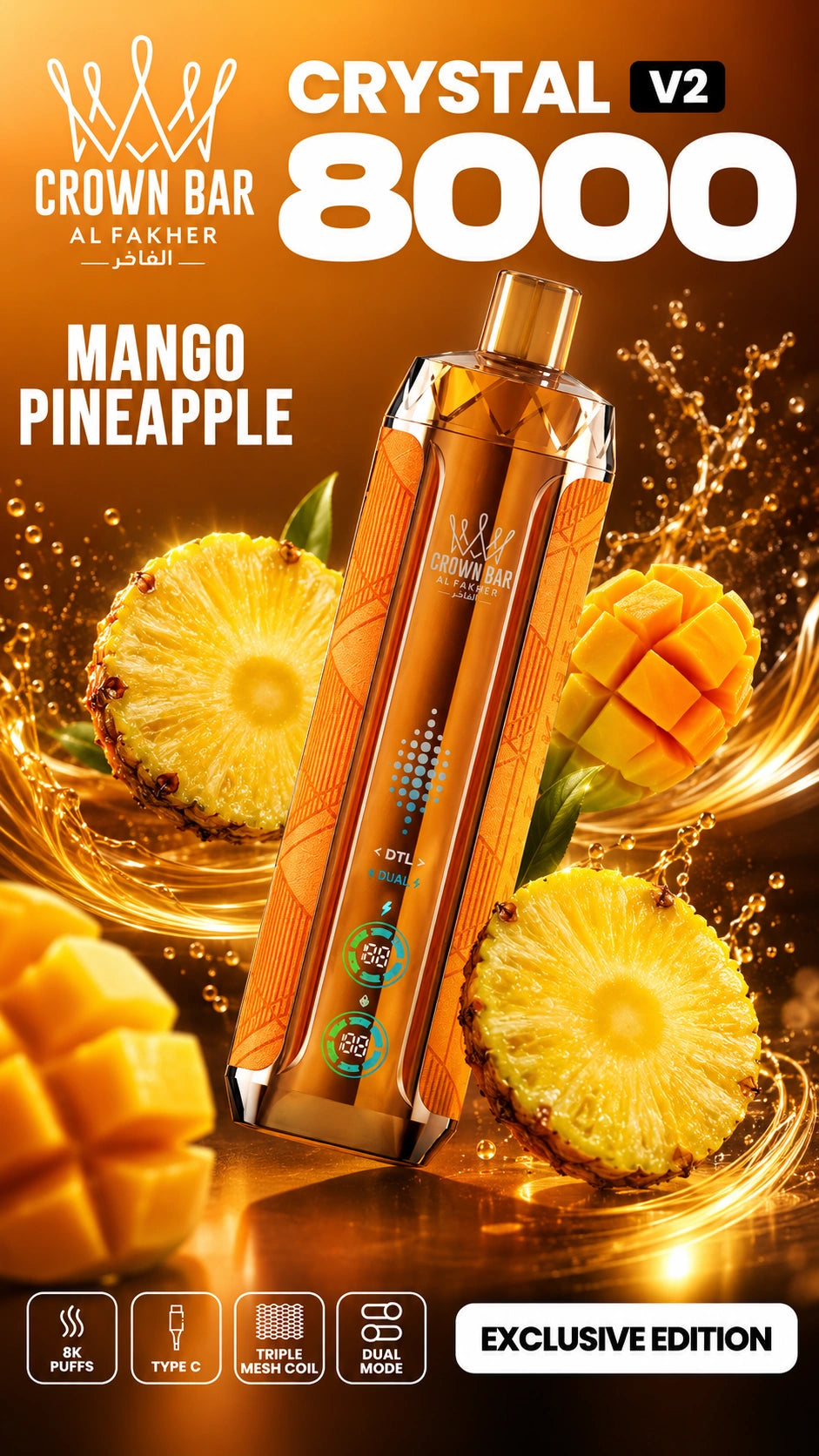 Al Fakher Crystal V2 8000 Mango Pineapple mit Mango und Ananas