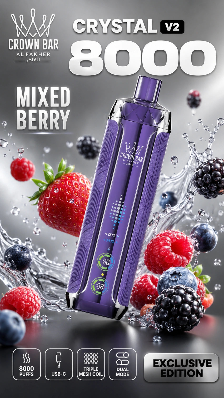Al Fakher Crystal V2 8000 Mixed Berry mit verschiedenen Beeren