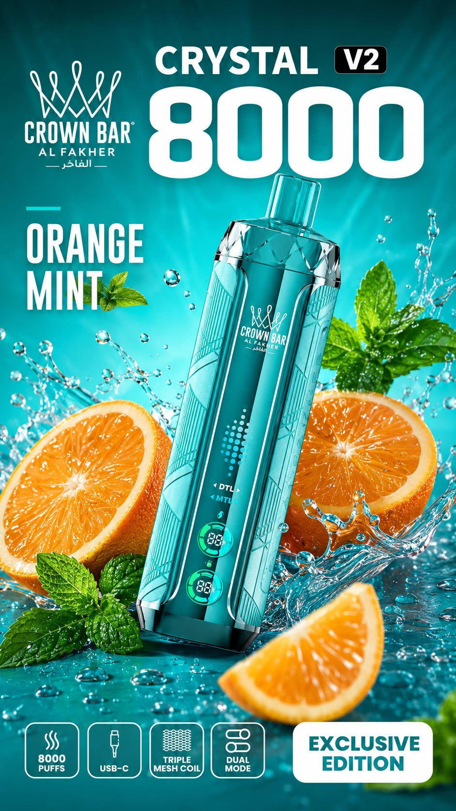 Al Fakher Crystal V2 8000 Orange Mint mit Orange und Minze